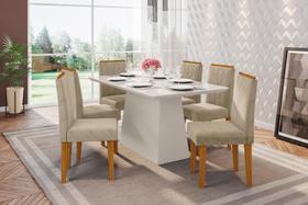 Conjunto Sala de Jantar Barbara 1,60m e 6 Cadeiras Amanda Off White/Ype/Animalle Marfim - FdECOR