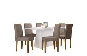 Conjunto Sala de Jantar Barbara 1,60m e 6 Cadeiras Ana Off White/Ype/Veludo Marrom Rose - FdECOR