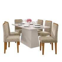 Conjunto Sala de Jantar Barbara 1,60x0,90m e 6 Cadeiras Amanda Off White / Ype / Animalle Marfim