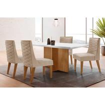 Conjunto Sala de Jantar Berlim c/ Tampo Madeirado c/ Vidro Canto Curvo 120x80cm e 4 Cadeiras Dafne Madeira Maciça Naturale/Off White - Capuccino/Suede Conjunto Sala de Jantar Berlim c/ Tampo Madeirado c/ Vidro Canto Curvo 120x80cm e 4 Cadeiras Dafne Madeira Maciça Naturale/Off White - Capuccino/Suede
