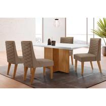 Conjunto Sala de Jantar Berlim c/ Tampo Madeirado c/ Vidro Canto Curvo 120x80cm e 4 Cadeiras Dafne Madeira Maciça Naturale/Off White - Capuccino/Suede Conjunto Sala de Jantar Berlim c/ Tampo Madeirado c/ Vidro Canto Curvo 120x80cm e 4 Cadeiras Dafne Madeira Maciça Naturale/Off White - Capuccino/Suede
