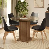 Conjunto Sala de Jantar Brusque Mesa Tampo de Vidro 4 Cadeiras Rustic/Preto Madesa