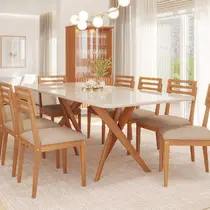 Conjunto Sala de Jantar Cacau 210cm com Vidro e 8 Cadeiras Juparanã