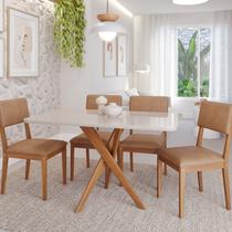 Conjunto Sala de Jantar Cacau com Vidro e 4 Cadeiras Sabiá