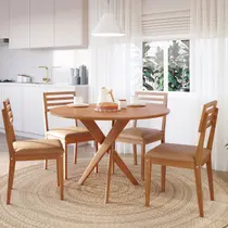Conjunto Sala de Jantar Cacau Redonda 109cm sem Vidro com 4 Cadeiras Juparanã