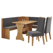 Conjunto Sala De Jantar Canto Alemão Arnis Com 2 Cadeiras Bele Veludo Viero Madeirado / Cinza Conjunto Sala De Jantar Canto Alemão Arnis Com 2 Cadeiras Bele Veludo Viero Madeirado / Cinza