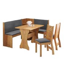 Conjunto Sala De Jantar Canto Alemão Arnis Com 2 Cadeiras Veludo Viero Madeirado / Cinza