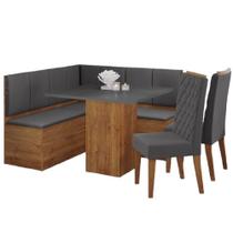 Conjunto Sala De Jantar Canto Alemão Com Baú Liebe Com Mesa Lord E 2 Cadeiras Bele Veludo Viero Madeirado / Cinza Conjunto Sala De Jantar Canto Alemão Com Baú Liebe Com Mesa Lord E 2 Cadeiras Bele Veludo Viero Madeirado / Cinza