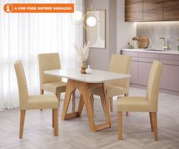 Conjunto Sala De Jantar Carol 130X80 Tampo MDF/Vidro 4 Cadeiras Maia Cimol Nature/Offwhite/Gengibre