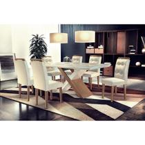 Conjunto Sala de Jantar Carol 180 MDF Vidro Com 06 Cadeiras