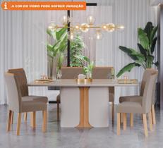 Conjunto Sala de Jantar Charlote 180X90 Tampo MDF/Vidro 6 Cadeiras Fernanda Cimol Off White/Nature/Madeira/Joli