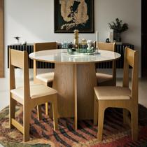 Conjunto Sala de Jantar Cindy com Mesa e 4 Cadeiras Estofadas Estrutura em MDF Design Moderno Compacto