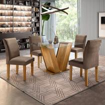 Conjunto Sala de Jantar Classic Mesa Ypê com 4 Cadeiras de Jantar Estofadas - Suede Marrom