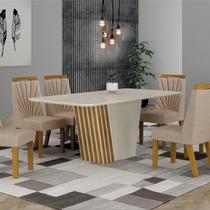 Conjunto Sala de Jantar com 06 Cadeiras 180cm Liz Off/Freijo/palha