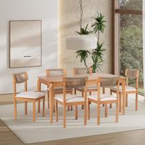Conjunto Sala de Jantar com 1 Mesa Tampo Laminado 160cm e 6 Cadeiras Encosto Corda Florença Conjunto Sala de Jantar com 1 Mesa Tampo Laminado 160cm e 6 Cadeiras Encosto Corda Florença