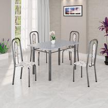 Conjunto Sala de Jantar com 4 Cadeiras Lara Prata/Arabesco Conjunto Sala de Jantar com 4 Cadeiras Lara Prata/Arabesco