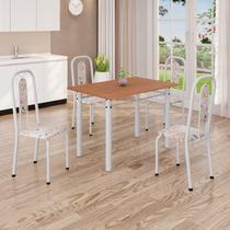 Conjunto Sala de Jantar com 4 Cadeiras Lívia Branco/Bege/Marrom Conjunto Sala de Jantar com 4 Cadeiras Lívia Branco/Bege/Marrom