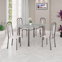 Conjunto Sala de Jantar com 4 Cadeiras Lívia Prata/Bege Conjunto Sala de Jantar com 4 Cadeiras Lívia Prata/Bege