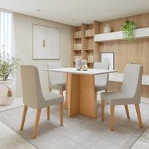 Conjunto Sala de Jantar com 4 Cadeiras Tampo Retangular em MDF Luar