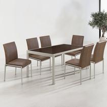 Conjunto Sala de Jantar com 6 Cadeiras Atenas Champanhe / Marrom / Café Metalizado