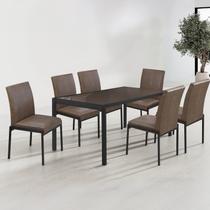 Conjunto Sala de Jantar com 6 Cadeiras Atenas Preto Fosco / Marrom / Café Metalizado Conjunto Sala de Jantar com 6 Cadeiras Atenas Preto Fosco / Marrom / Café Metalizado