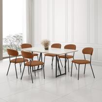 Conjunto Sala de Jantar com 6 Cadeiras Betina Marrom/Black/Terracota/Off White Conjunto Sala de Jantar com 6 Cadeiras Betina Marrom/Black/Terracota/Off White