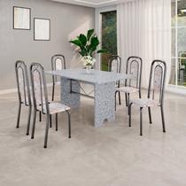 Conjunto Sala de Jantar com 6 Cadeiras Lara Prata/Bege Conjunto Sala de Jantar com 6 Cadeiras Lara Prata/Bege