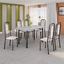 Conjunto Sala de Jantar com 6 Cadeiras Lara Prata/Bege Conjunto Sala de Jantar com 6 Cadeiras Lara Prata/Bege