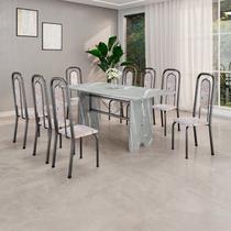 Conjunto Sala de Jantar com 8 Cadeiras Lara Prata/Bege Conjunto Sala de Jantar com 8 Cadeiras Lara Prata/Bege