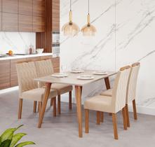 Conjunto Sala de Jantar com Mesa 130cm e 4 Cadeiras Paola Marrom/Madeira/Off White/Nature/Nude Conjunto Sala de Jantar com Mesa 130cm e 4 Cadeiras Paola Marrom/Madeira/Off White/Nature/Nude