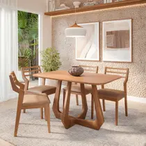 Conjunto Sala de Jantar com Mesa Bromelia 130 com 4 Cadeiras Damasco