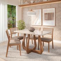 Conjunto Sala de Jantar com Mesa Bromélia 130 com Vidro e 4 Cadeiras Oiti Marrom/Madeira/Off White/Bege Conjunto Sala de Jantar com Mesa Bromélia 130 com Vidro e 4 Cadeiras Oiti Marrom/Madeira/Off White/Bege