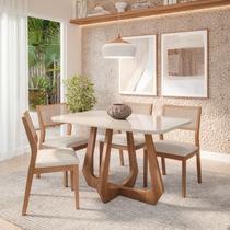 Conjunto Sala de Jantar com Mesa Bromélia 130 com Vidro e 4 Cadeiras Oiti Marrom/Madeira/Off White/C