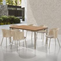 Conjunto Sala de Jantar com Mesa com 6 Cadeiras Santiago Marrom/Champagne/Bege Conjunto Sala de Jantar com Mesa com 6 Cadeiras Santiago Marrom/Champagne/Bege