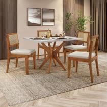 Conjunto Sala de Jantar Com Mesa Donna e 4 Cadeiras Rainha Madeira Maciça Natural/Off White Nesher Conjunto Sala de Jantar Com Mesa Donna e 4 Cadeiras Rainha Madeira Maciça Natural/Off White Nesher