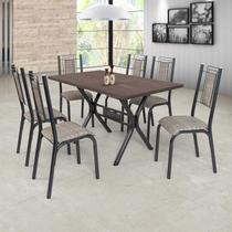 Conjunto Sala de Jantar com Mesa e 6 Cadeiras Bela Ciplafe Craqueado Preto/Junco Manteiga