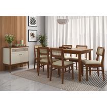 Conjunto Sala de Jantar Com Mesa e 6 Cadeiras Madeira Maciça Viena Amêndoa
