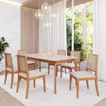 Conjunto Sala de Jantar com Mesa Ficus 180 com Vidro e 6 Cadeiras Buriti Conjunto Sala de Jantar com Mesa Ficus 180 com Vidro e 6 Cadeiras Buriti