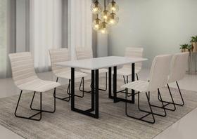 Conjunto Sala de Jantar com Mesa Tampo em MDF e 6 Cadeiras Itália material sintético