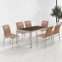Conjunto Sala de Jantar com Tampo de Vidro 6 Cadeiras Premium Champanhe / Bege /Café Metalizado Conjunto Sala de Jantar com Tampo de Vidro 6 Cadeiras Premium Champanhe / Bege /Café Metalizado