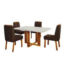 Conjunto Sala de Jantar com Tampo MDF/Vidro 120CMX80CM Mesa Paola com 4 Cadeiras Viena Luxo Off White/Marromle/Marrom