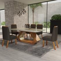 Conjunto Sala de Jantar com Tampo Mdf/vidro 160cmx80cm Mesa Lotus com 6 Cadeiras Viena Luxo