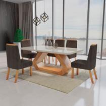 Conjunto Sala de Jantar com Tampo Mdf/vidro 160cmx80cm Mesa Lotus com 6 Cadeiras Viena Luxo Conjunto Sala de Jantar com Tampo Mdf/vidro 160cmx80cm Mesa Lotus com 6 Cadeiras Viena Luxo