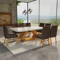 Conjunto Sala de Jantar com Tampo Mdf/vidro 220cmx110cm Mesa Lotus com 8 Cadeiras Liz - Móveis Bom Pastor