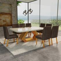 Conjunto Sala de Jantar com Tampo Mdf/vidro 220cmx110cm Mesa Lotus com 8 Cadeiras Liz - Móveis Bom Pastor