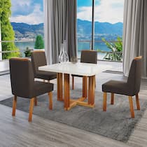 Conjunto Sala de Jantar com Tampo Mdf/vidro 90cmx90cm Mesa Paolla com 4 Cadeiras Viena Luxo Conjunto Sala de Jantar com Tampo Mdf/vidro 90cmx90cm Mesa Paolla com 4 Cadeiras Viena Luxo