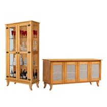 Conjunto Sala de Jantar Cristaleira com Buffet 4 Portas em Madeira Maciça Vintage Retrô Imbuia Conjunto Sala de Jantar Cristaleira com Buffet 4 Portas em Madeira Maciça Vintage Retrô Imbuia