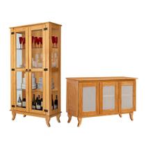 Conjunto Sala de Jantar Cristaleira de Madeira Antiga com Buffet 3 Portas Premium Maciça Imbuia Conjunto Sala de Jantar Cristaleira de Madeira Antiga com Buffet 3 Portas Premium Maciça Imbuia