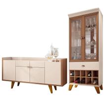 Conjunto Sala de Jantar Cristaleira Ópera e Buffet Melodia Off White/Nature - HB Móveis