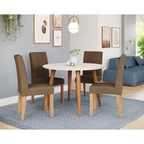 Conjunto Sala de Jantar Dani com 4 Cadeiras 110cm Maia Marrom/Madeira/Offwhite/Natutal/Mascavo Conjunto Sala de Jantar Dani com 4 Cadeiras 110cm Maia Marrom/Madeira/Offwhite/Natutal/Mascavo